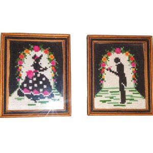 Needlework Southern Lady Belle Gentleman Petite Point Farmhouse Decor Silhouette